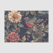 Robin Bird on a Holly Branch with Flowers 薄葉紙 (正面)