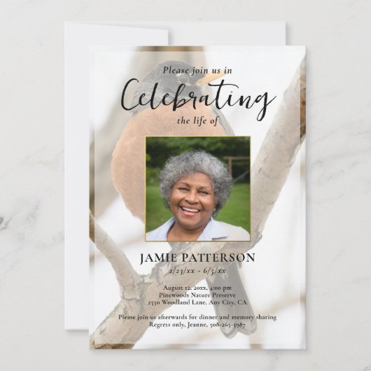 Robin Bird Watcher, Celebration of  Life Photo 招待状 (正面)