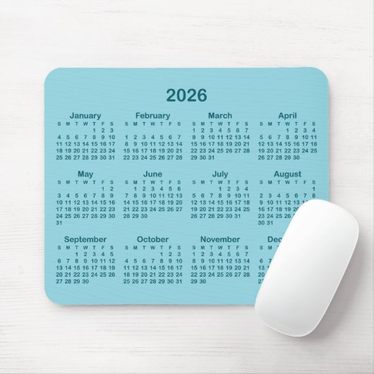 Robin Egg Blue and Dark Teal 2026 Calendar マウスパッド (マウス)