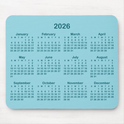 Robin Egg Blue and Dark Teal 2026 Calendar マウスパッド (正面)