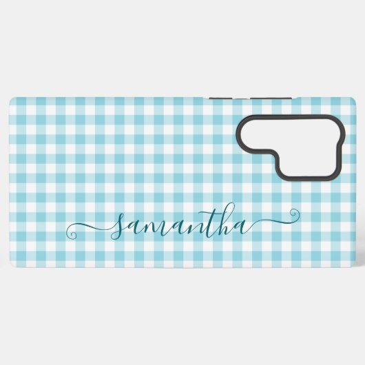 Robin Egg Blue Gingham Girly Signature Samsung Galaxyケース (裏面横)