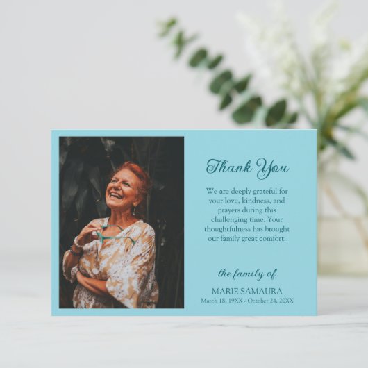 Robin Egg Blue Romantic Customize Photo Funeral  サンキューカード (スタンド正面)