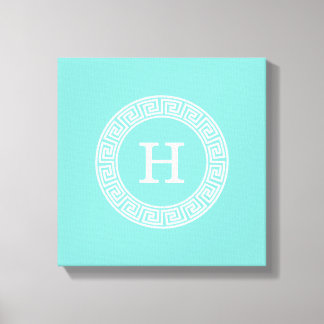 Robin Egg Whtギリシャ語鍵Rnd XLフレーム初期化モノグラム キャンバスプリント