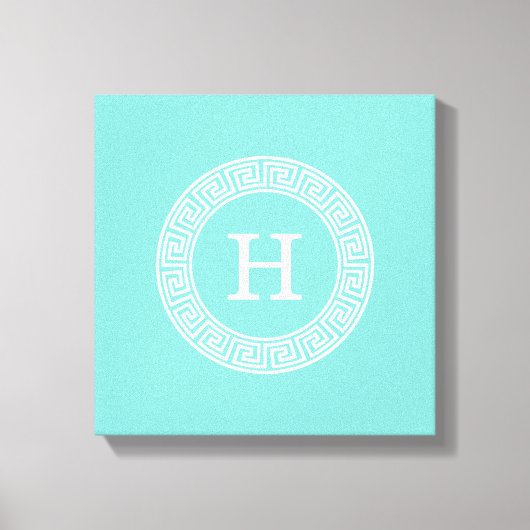 Robin Egg Whtギリシャ語鍵Rnd XLフレーム初期化モノグラム キャンバスプリント (正面)