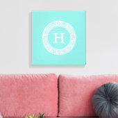 Robin Egg Whtギリシャ語鍵Rnd XLフレーム初期化モノグラム キャンバスプリント (インサイチュ (リビング))