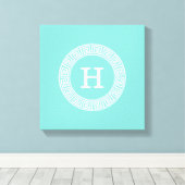 Robin Egg Whtギリシャ語鍵Rnd XLフレーム初期化モノグラム キャンバスプリント (インサイチュ (ウッドフロア))