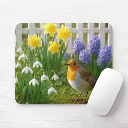 Robin in a Springtime Garden マウスパッド (マウス)
