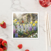 Robin On a Spring Garden Picket Fence スタンダードカクテルナプキン (インサイチュ)