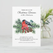 Robin Red Bird 冬の松の木 クリスマスディナー 招待状 (スタンド正面)