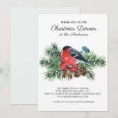 Robin Red Bird 冬の松の木 クリスマスディナー 招待状 (正面/裏面)