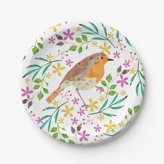 Robin Red Breast, bird of Christmas ペーパープレート (正面)
