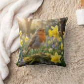 Robin Singing Into a Daffodil クッション (ブランケット)