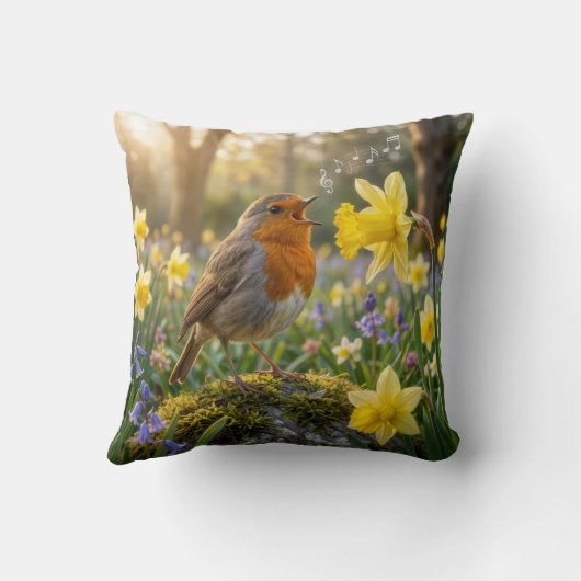 Robin Singing Into a Daffodil クッション (裏面)