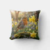 Robin Singing Into a Daffodil クッション (正面)