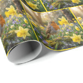 Robin Singing Into a Daffodil ラッピングペーパー (ロールコーナー)