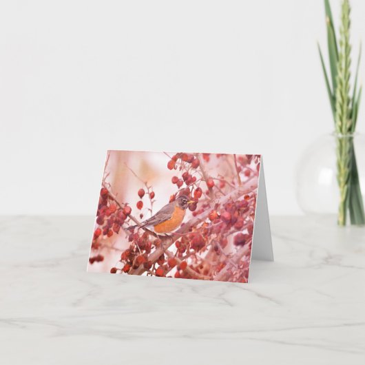 Robin With Red Berry Note Card カード (正面)