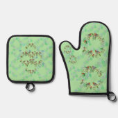 Robin, wreaths, and snowflakes green 鍋つかみ&鍋敷きセット (正面)