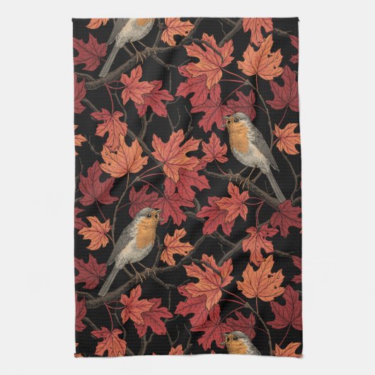 Robins in maple tree キッチンタオル (縦)
