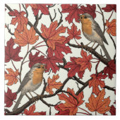 Robins in maple tree on off white タイル (正面)