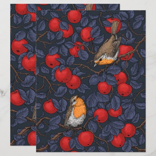 Robins in the apple tree/blue and red  (正面/裏面)
