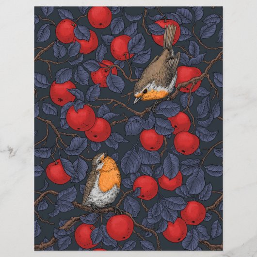 Robins in the apple tree/blue and red  (正面)