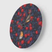Robins in the apple tree/blue and red  ラージ壁時計 (傾斜)