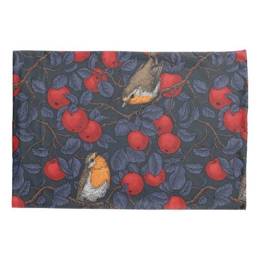 Robins in the apple tree/blue and red  枕カバー (裏面-左)