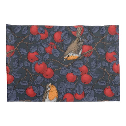Robins in the apple tree/blue and red 枕カバー (裏面-右)