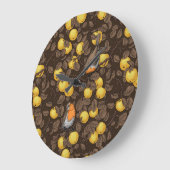 Robins in the apple tree/yellow and dark brown ラージ壁時計 (傾斜)