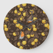 Robins in the apple tree/yellow and dark brown ラージ壁時計 (正面)