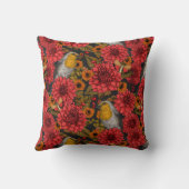 Robins in the autumn garden, red dahlias on black クッション (裏面)