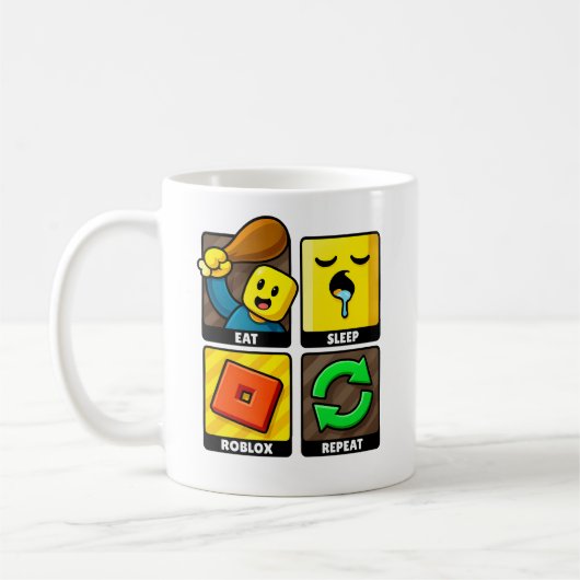 Roblox好きなゲーマー必見の「Eat Sleep Repeat」デザイン コーヒーマグカップ (左)
