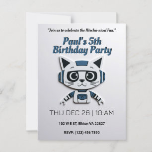Robo Cat Birthday Party – 未来的な猫おもしろい ポストカード