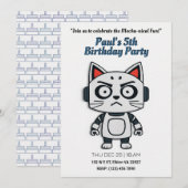 Robo Cat Birthday Party – 未来的な猫おもしろい 招待状 (正面/裏面)