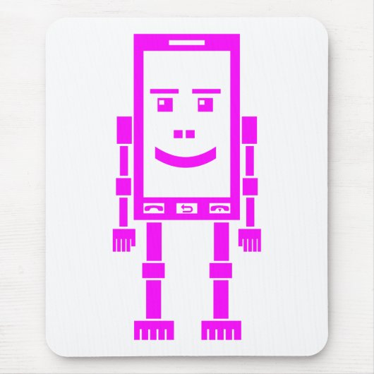 Robo Phone – マゼンタオンホワイト マウスパッド (正面)