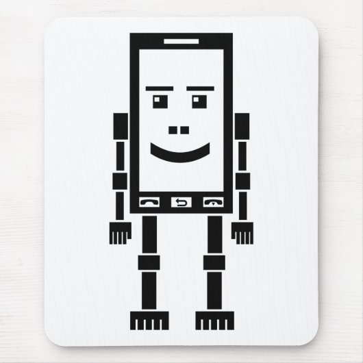 Robo Phone – 黒オンホワイト マウスパッド (正面)