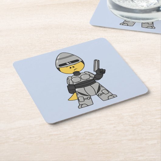 Robocopの格好をしたティラノサウルスレックス。 スクエアペーパーコースター (アングル)