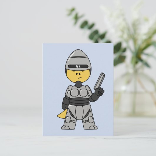 Robocopの格好をしたティラノサウルスレックス。 ポストカード (スタンド正面)