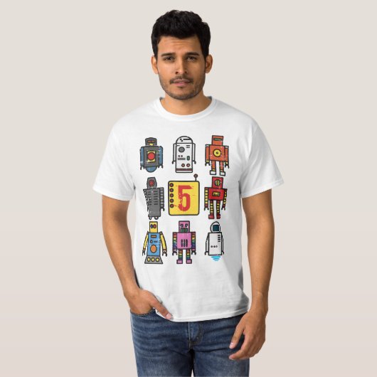 Robot 5th Birthday - Retro Robotics with number fi Tシャツ (正面フル)