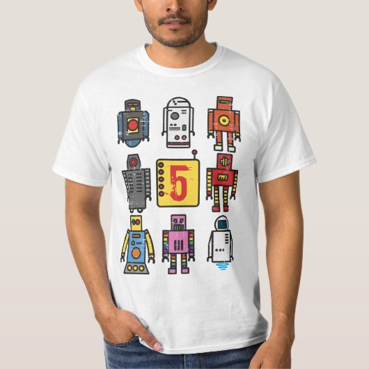 Robot 5th Birthday - Retro Robotics with number fi Tシャツ (正面)