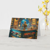 Robot Bartender in Interstellar Space Age Dive Bar カード (黄色い花)