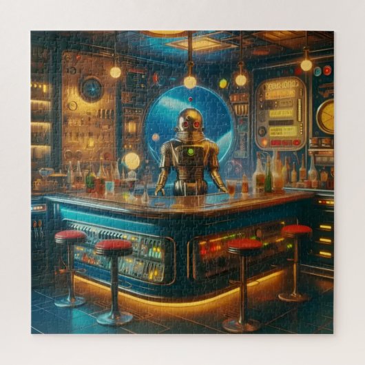 Robot Bartender in Interstellar Space Age Dive Bar ジグソーパズル (縦)