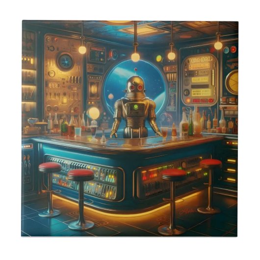 Robot Bartender in Interstellar Space Age Dive Bar タイル (正面)