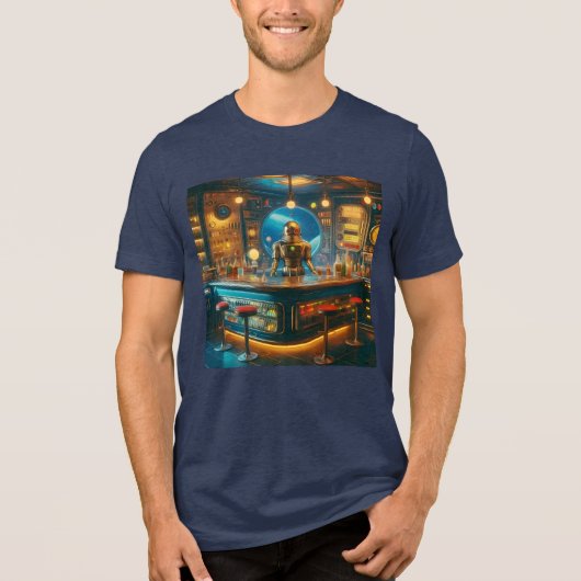 Robot Bartender in Interstellar Space Age Dive Bar トライブレンドＴシャツ (正面)