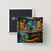 Robot Bartender in Interstellar Space Age Dive Bar 缶バッジ (正面&裏面)