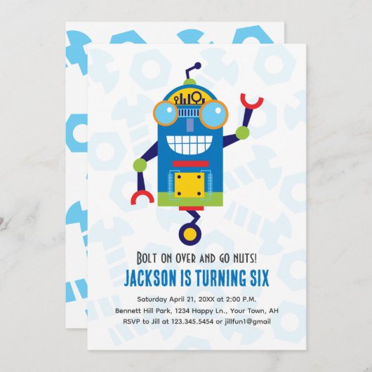 Robot Birthday Invitation robots 招待状 (正面/裏面)