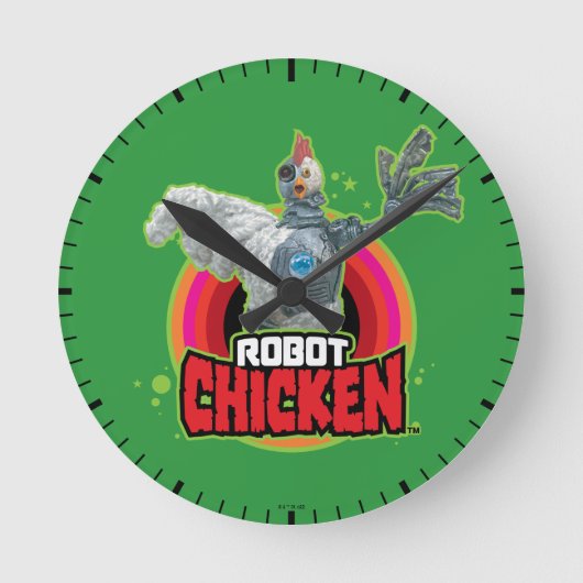 Robot Chicken Character Logo ラウンド壁時計 (正面)