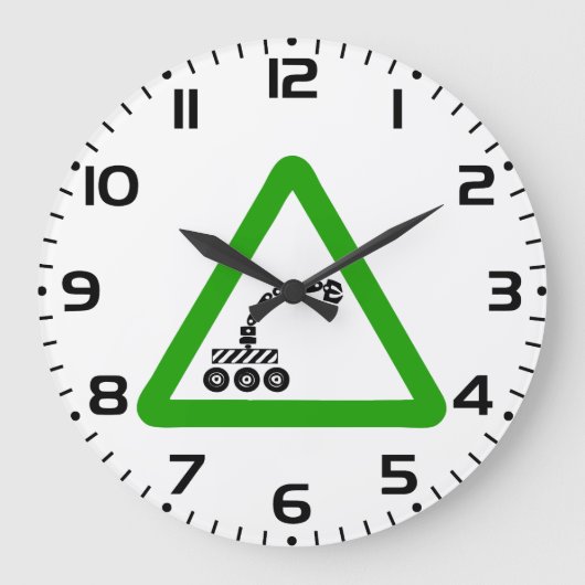 Robot Crossing Warning Sign ラージ壁時計 (正面)