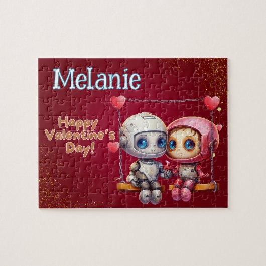 Robot Custom Child Name Valentine's Day Puzzle  ジグソーパズル (横)