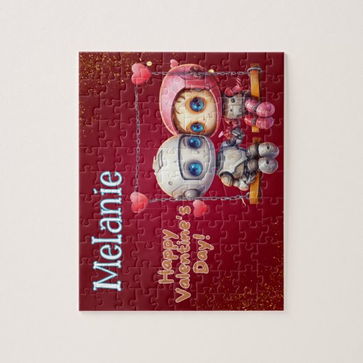Robot Custom Child Name Valentine's Day Puzzle ジグソーパズル (縦)